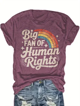 Big Fan Of Human Rights Women's Tee - Retro Rainbow Graphic, Casual Purple Top 1