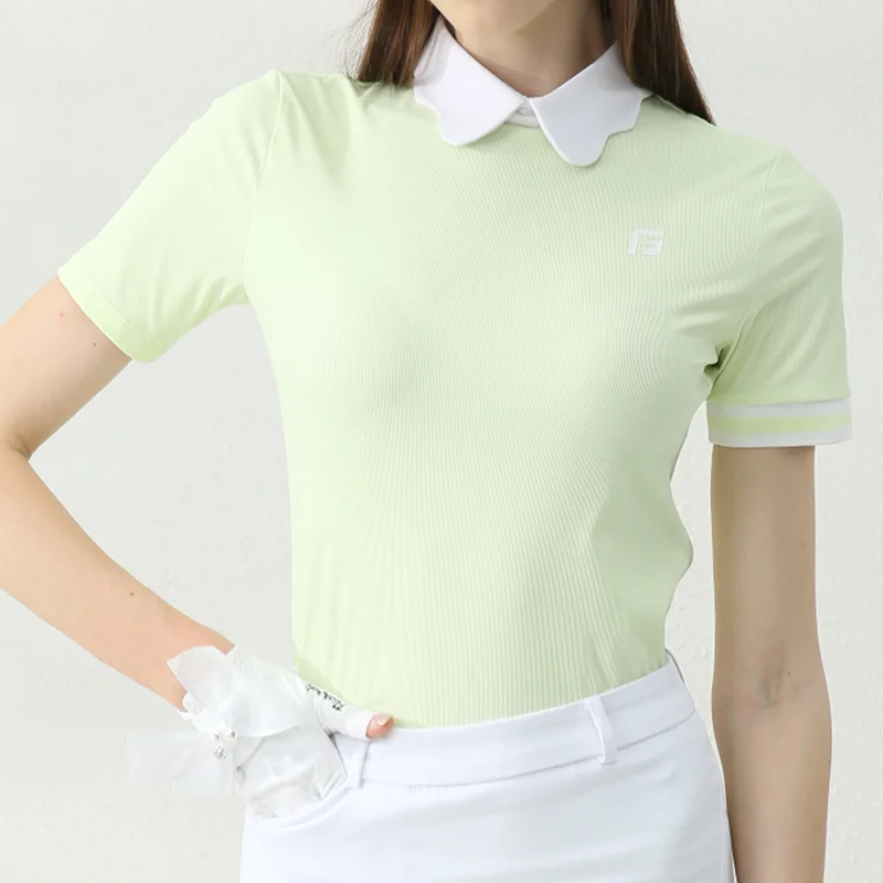 Golfist Golf Women Summer Short Sleeve T-shirt Petal Collar Quick-dry Slim Fit Elastic Golf Tops Ladies Causal Sports Apparel