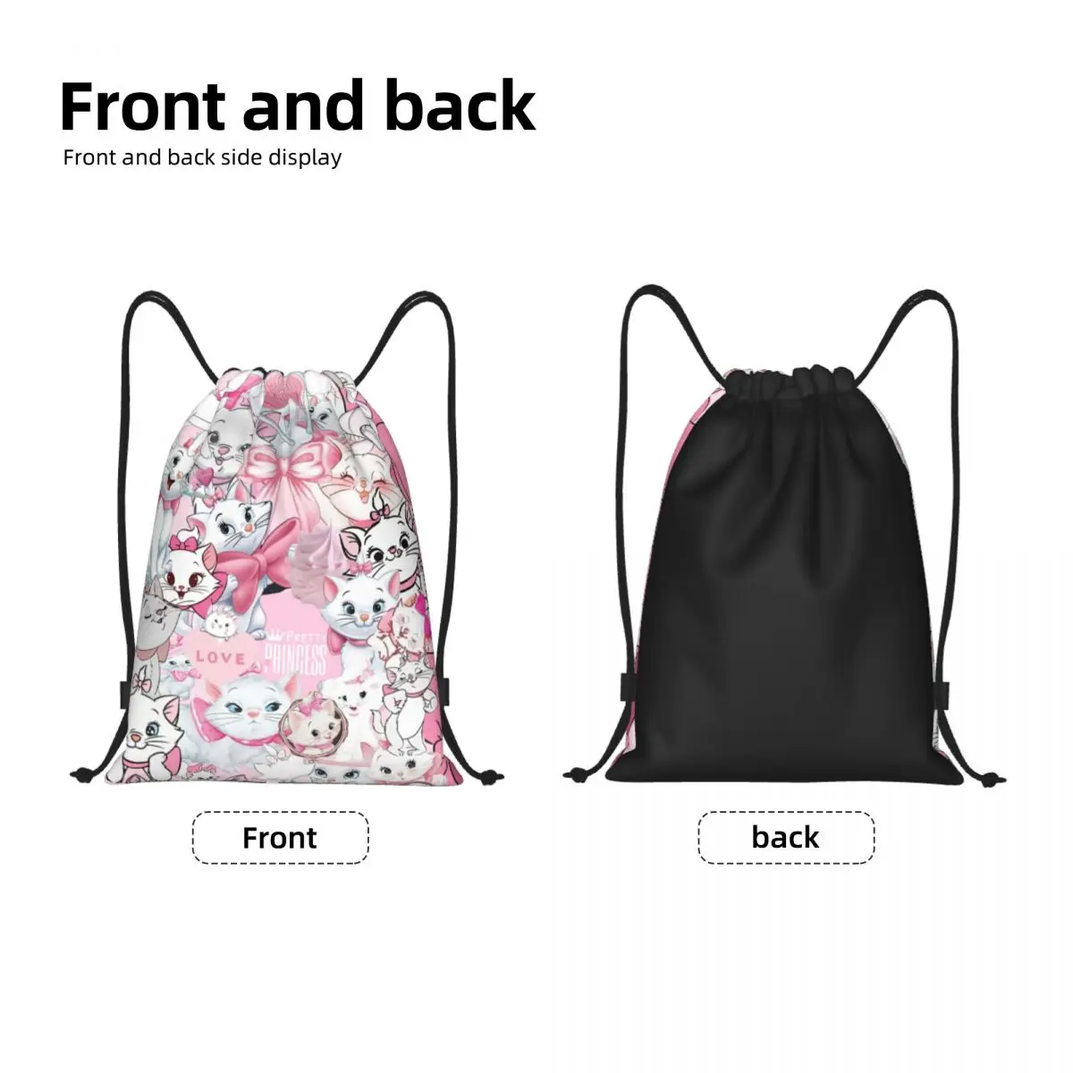 Custom Marie Cat Anime Pattern Drawstring Bags Men Women Lightweight Sports Gym Storage Backpack