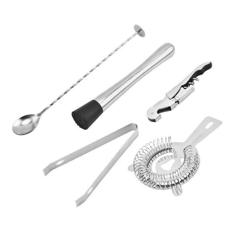 Stainless Steel Cocktail Shaker Bar Tools With Strainer Mixing Spoon Ice Tongs Muddle Opener Bartender Bar Accessories