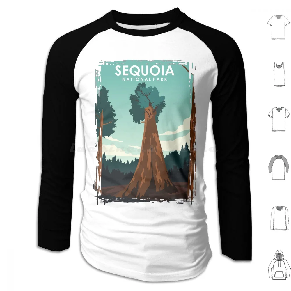 

Sequoia National Park Vintage Minimal Travel Poster Hoodies Long Sleeve Hiking Sequoia Camping California Yosemite