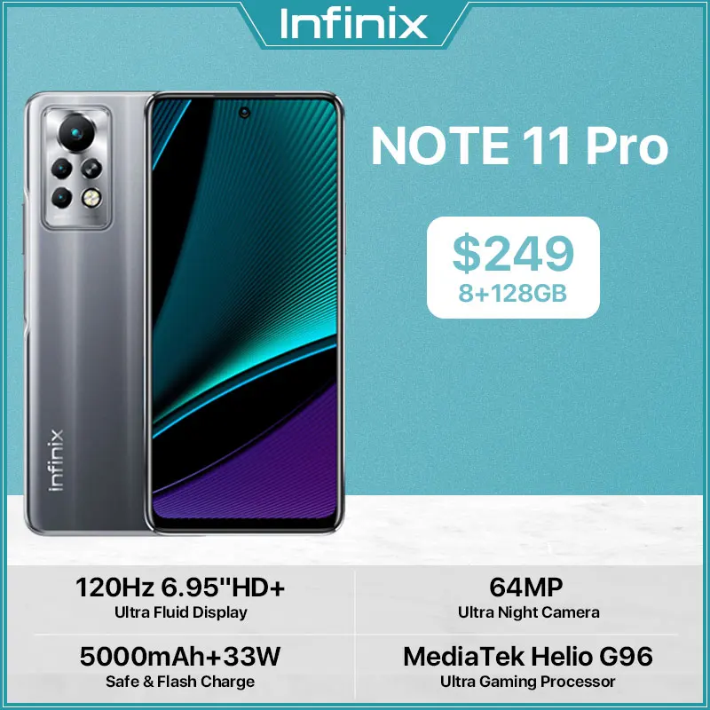 Смартфон Infinix Note 11 Pro 8 + 128 ГБ 6 95 '' Helio G96 120 Гц 64 мп 5000 дюйма | Мобильные телефоны и