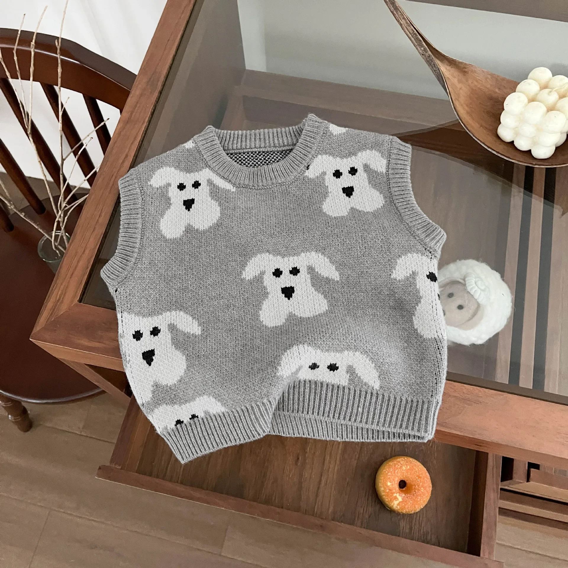 Children Clothing Fashion Casual Korean Style Boys Vest Autumn and Winter New Boy Baby Cartoon Cute All Match Knitted Vest