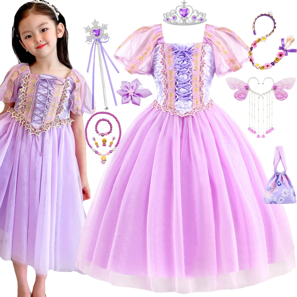 

Rapunzel Dress Tangled Magic Hair Princess Carnival Costume Girls Kids Cosplay Party Vestido Birthday Christmas Halloween 2 10Y