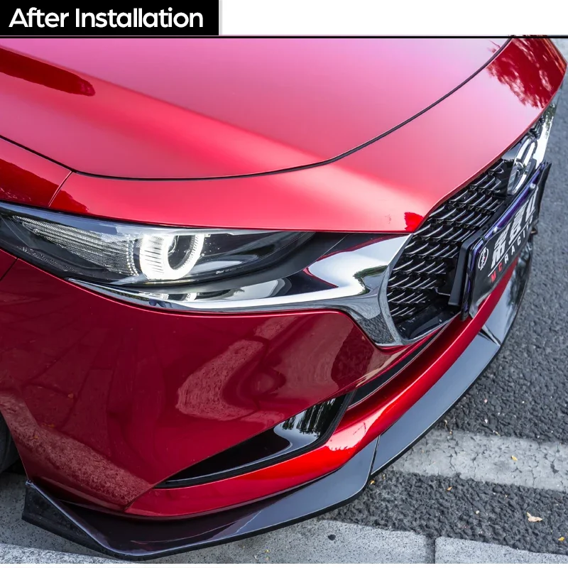 Spoiler Paraurti Anteriore In ABS Per Mazda 3 2014-2018 – Look Fibra Di Carbonio, Kit 3 Pezzi, Nero