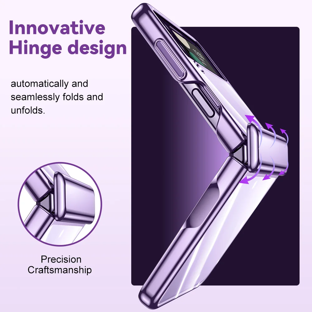Ultra Thin Plating Case for Samsung Galaxy Z Flip 4 5G 2022 Hinge Protection Shockproof Transparent Clear Hard PC Fashion Case