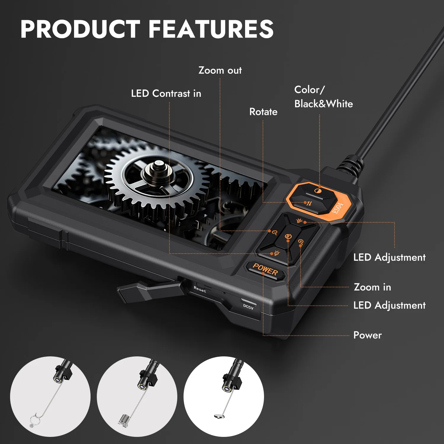 4.3inch Endoscope Camera with Light Inspection Borescope Camera with 1080P with
