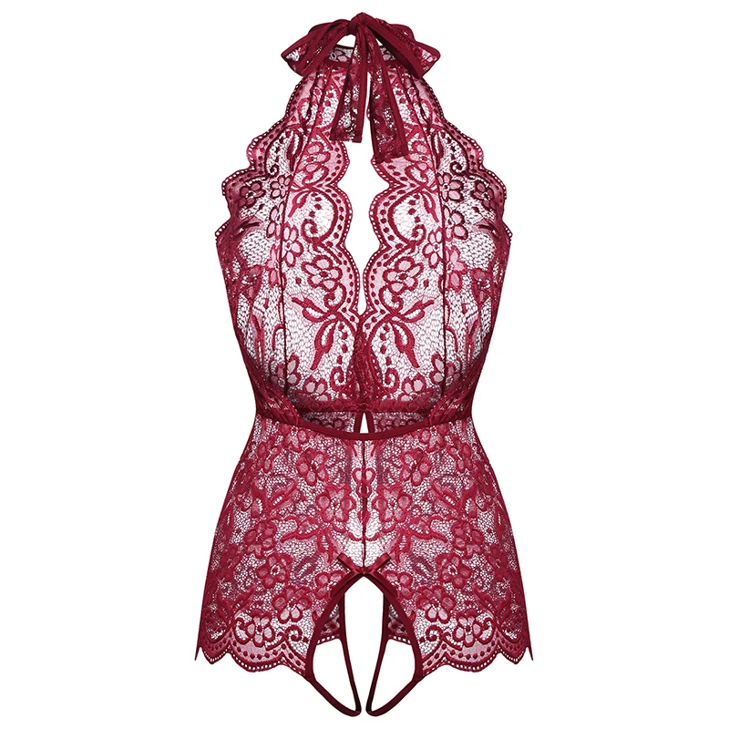 bra and brief sets New Sexy Lingerie One Piece Bodysuits For Women Erotic Role Play Costumes Lace See Through Crotchless Open Bra Underwear Dress lace bra panty set