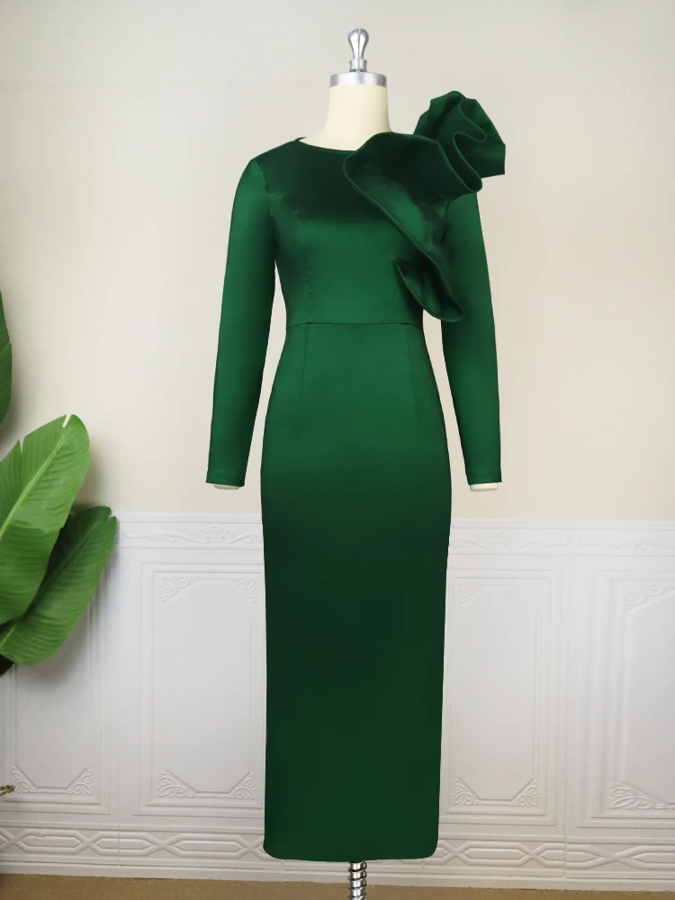 Long Sleeve Dresses Green Ruffles High Waist Package Hip Bodycon Women  Evening Party Event Christmas Gowns Outfits Large Size XL - AliExpress  200000345
