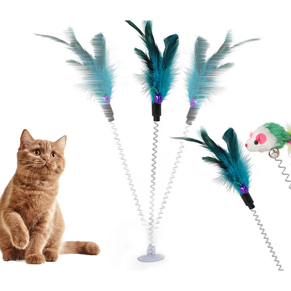 Cartoon Pet Cat Toy Stick Feather Rod Mouse Toy with Mini Bell Cat Catcher Teaser Interactive Cat Toy Kitten Funny Toy Supplies