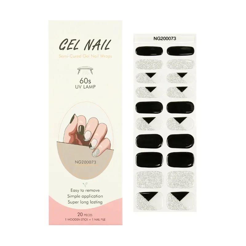 20/22Tips Semi-Cured Nail Wraps Simple Color Adhesive Waterproof Long Lasting Gel Nails Stickers set for UV Lamp Need Manicure