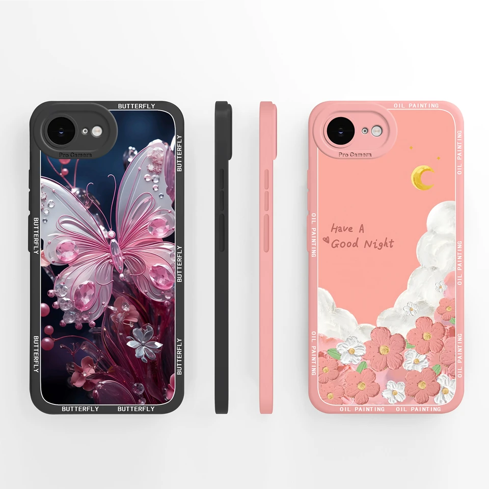Elegant Floral Butterfly Design Soft Liquid Silicone Non-Slip Back Cover