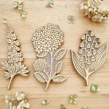 Forniture per scrapbooking Timbri floreali Fai da te Fiore vintage Timbro per piante in legno Arte artigianale Timbro floreale squisito per erbe aromatiche