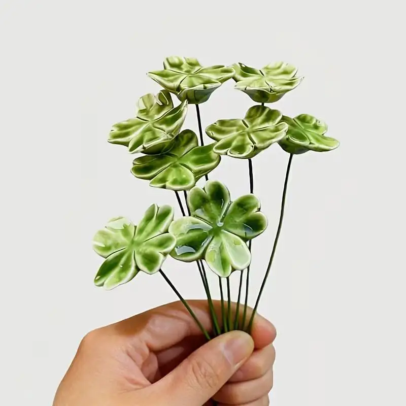 Four-Leaf Clover Eternal Ceramic Flowers - Symbol of Luck, Hope, Faith & Love Home Decor