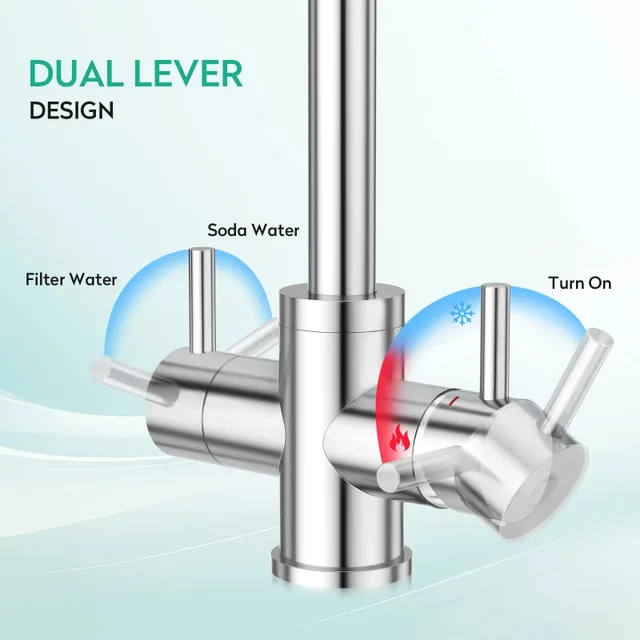 ก๊อกน้ำอ่างล้างจานแบบ 4 ทาง พร้อมฟังก์ชั่นน้ำโซดา ก๊อกผสมน้ำ 4 in 1 น้ำโซดา น้ำกรอง  วัสดุสแตนเลส 304  ผิวสีนิกเกิลขัดเงา ได้รับมาตรฐาน CUPC และ CE 5