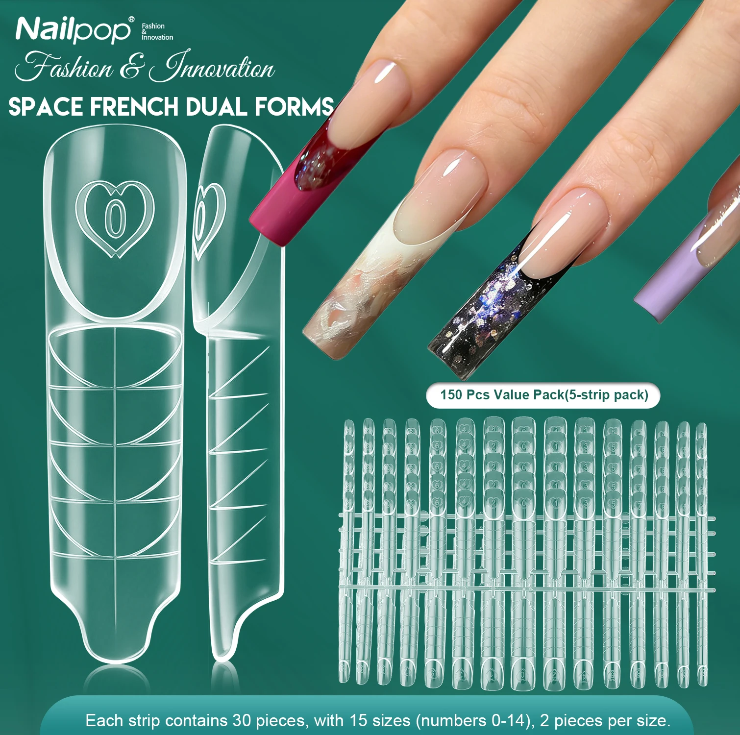 Nail Forms Nailpop Space Dual 15 Sizes For Poly Gel Extension 30/60/75/150pcs Reusable Manicure