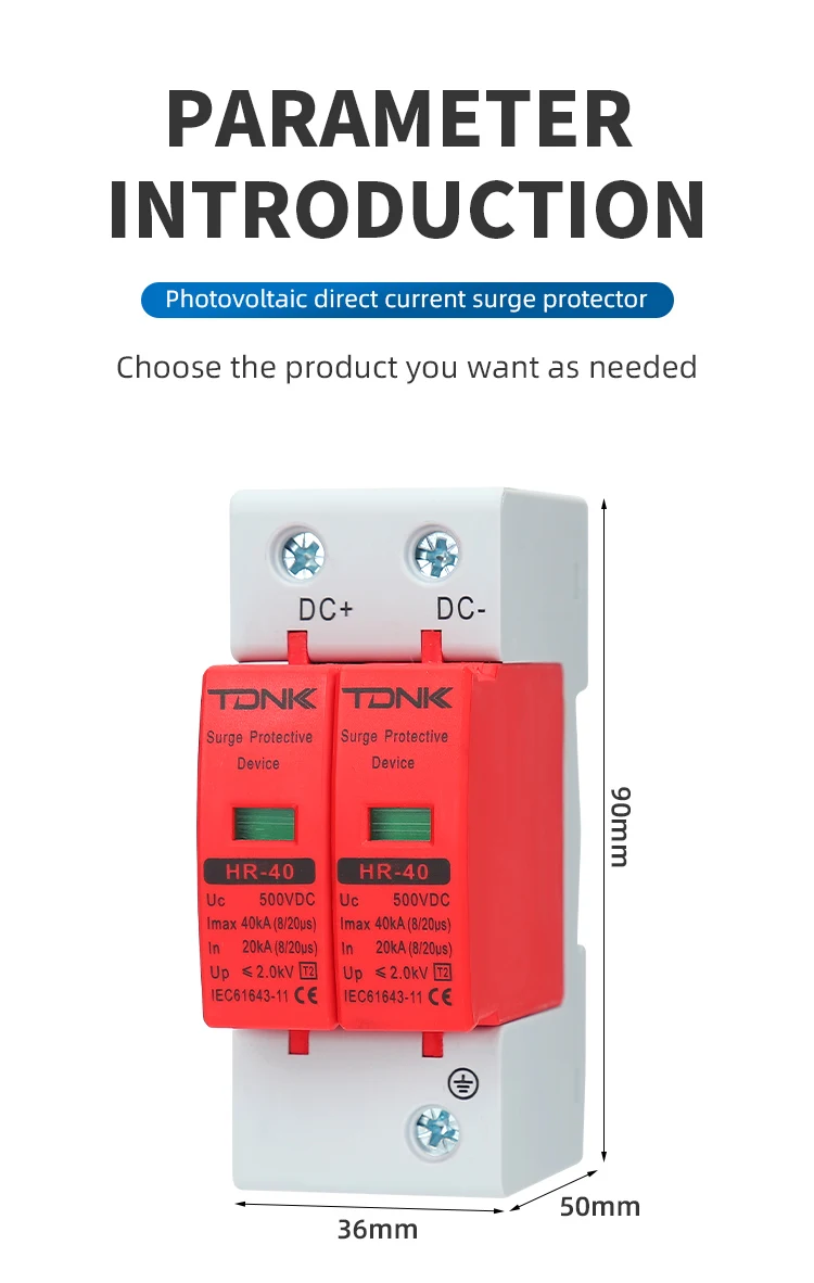 TDNK DC SPD 2P Serie Überspannungsschutzgerät 500V 600V 800V 1000V für Photovoltaik-Solaranlagen und Blitzschutz – Detail 14