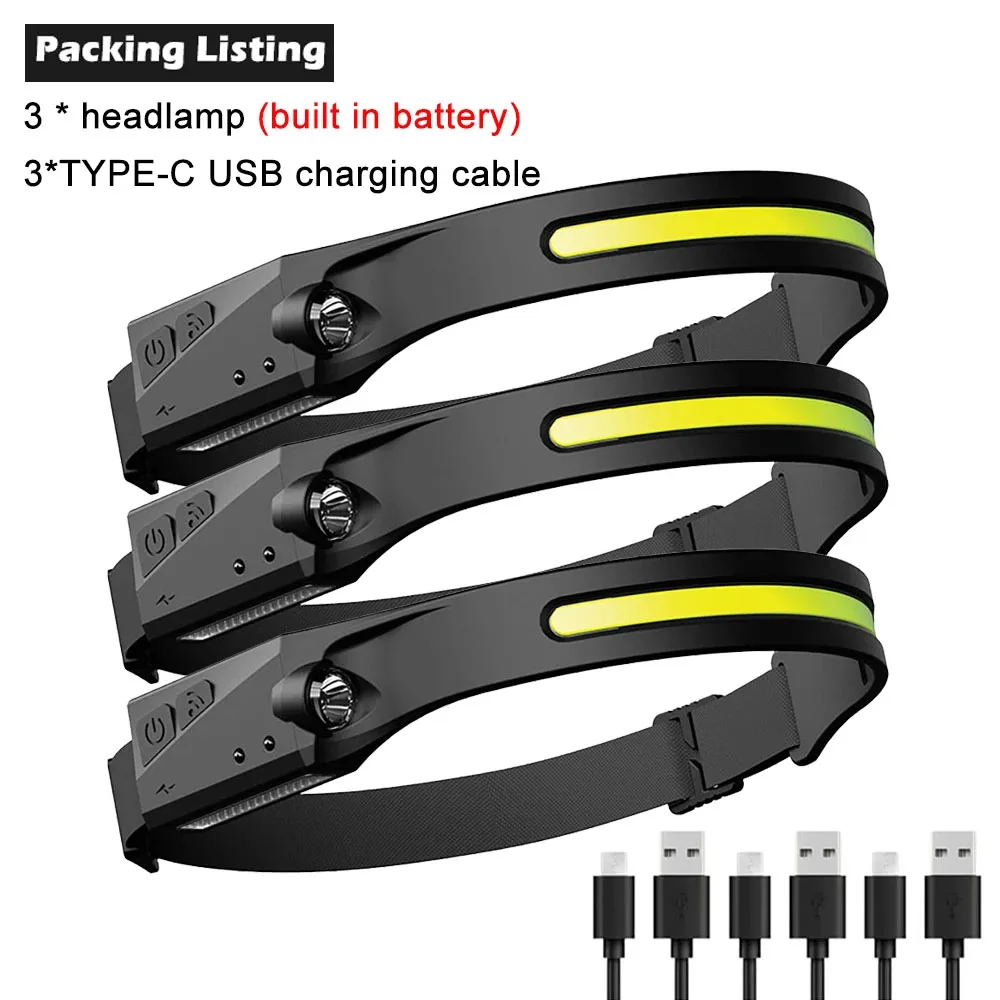 1/2/3PCS LED Induction Headlamp Camping Search Light USB Rechargeable Headlight thumbnail 6