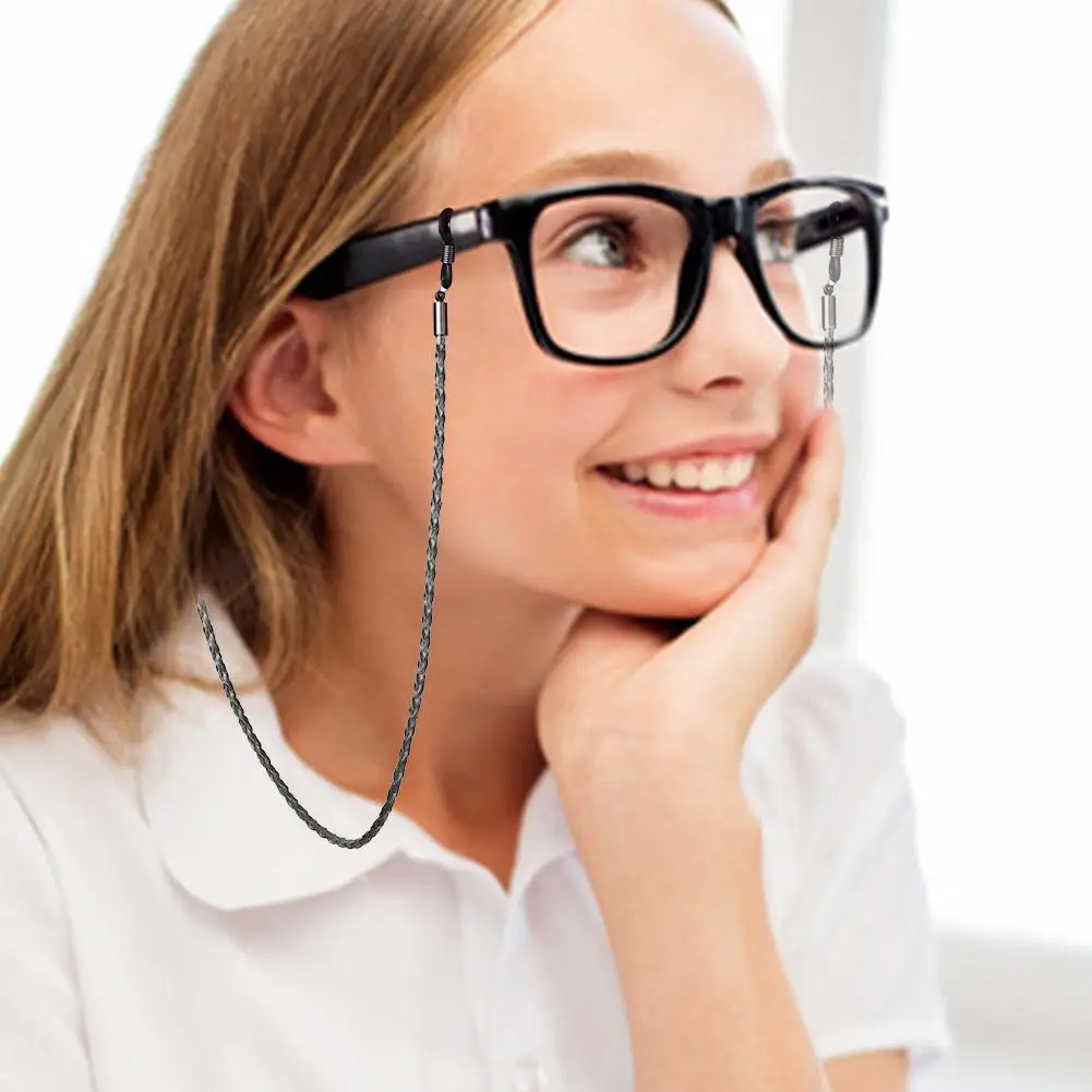 Frau Sonnenbrille Kette PU Twist Leder Seil Kette Mehrfarbige Gläser Brillen Im Freien Nicht-slip Sport Lesen Zubehör C0V2 – Detail 1