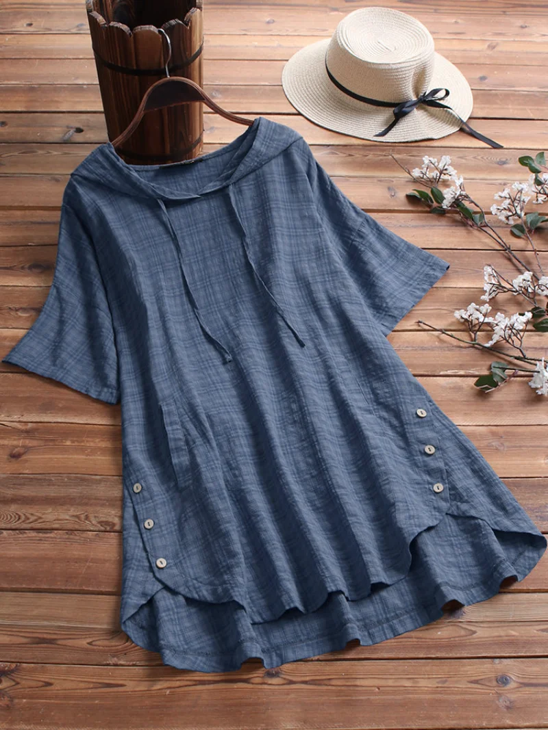

Women Blouse 2024 Autumn Plaid Checked Hoodies Long Sleeve Shirt dress Casual Cotton Tunic Tops Hooded Blusas Chemise Femme Top