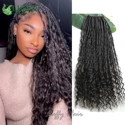 Crochet Boho Box Braids With Human Hair Curls Synthetic Hair For Braiding 14-30 inch Pre-looped Box Braids With Curly Ends