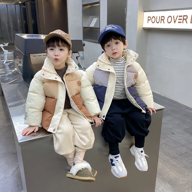 Winter Coat Boys Down Cotton Clothes Girls Thickened Jacket Children's Warm Anti-cold Outerwear New Standing Collar Tops 3-8Y
