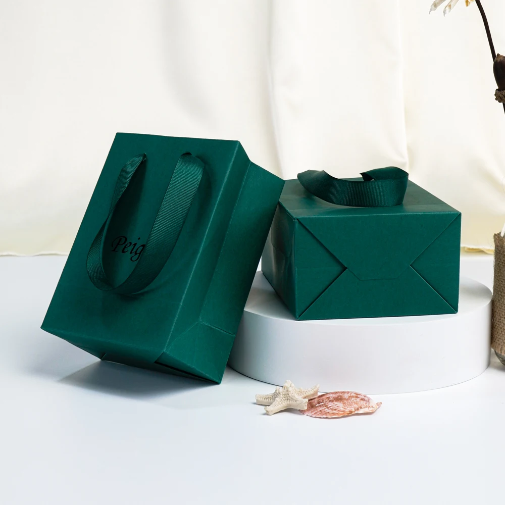 Mini Dark Green Kraft Gift Bags Custom Logo 4x2.8x4.5 inch Bulk Small Paper Tote Bags with Deep Green Handles for Wedding Party 9 Sad017aca940e497b855fbd1e13c71ebfn