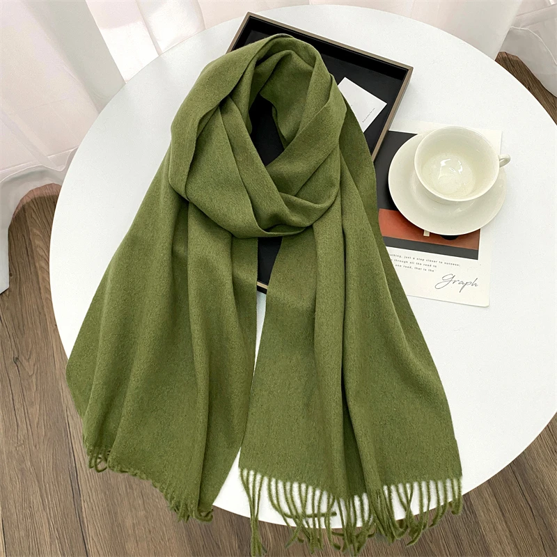 Luxus Marke Design Solide Kaschmir Schal für Frauen Winter Pashmina Decke Dame Warm Verdicken Schal Wrap Quaste Echarpe Poncho – Detail 16