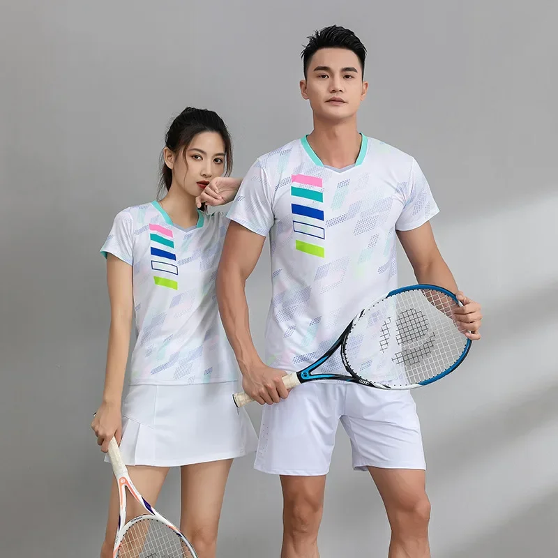 New Men's and Women's Badminton Racket Suit Quick Dry Short Sleeves Tennis Ping Pong Sports Shirt Summer Printed Sportswear