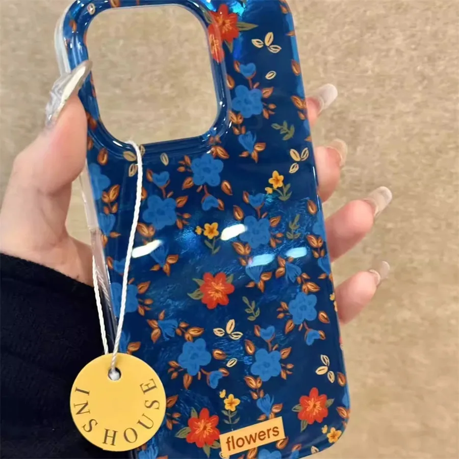 Vortex-Muster Ölgemälde mit kleinen Blumenfragmenten Handyhülle für iPhone 11, 12, 13, 14, 15, 16 Pro Max