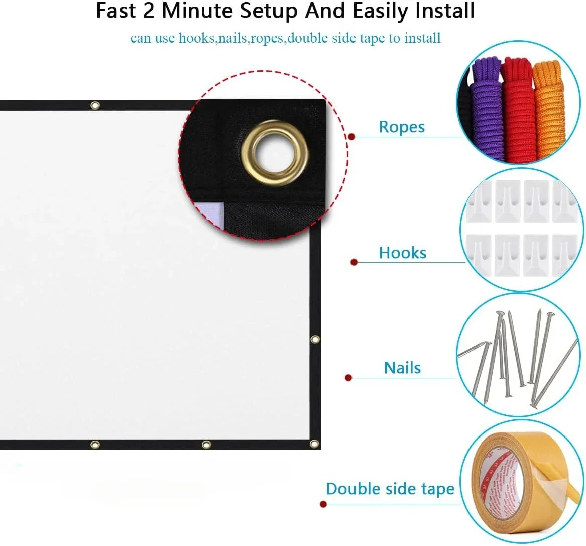 Projector Screen 16:9 Foldable Wrinkle Free Home Theater Outdoor Double Sided