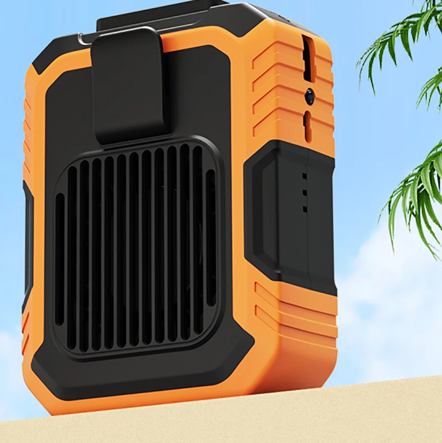 Ventilateur portable et compact à accrocher à la ceinture, avec 3 niveaux de puissance et éclairage d'urgence, peut servir de batterie externe. 1 Ventilateur portable et compact à accrocher à la ceinture, avec 3 niveaux de puissance et éclairage d'urgence, peut servir de batterie externe. 1