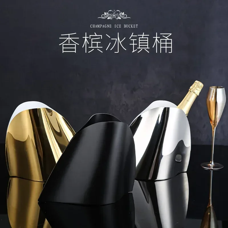 Korean Luxury Gold Champagne Ice Bucket, 304 Stainless Steel, Home Red Wine, Barrel Container for Hotel Office, Villa Decoration