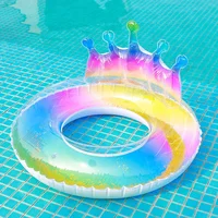 RainbowW Inflatable Pool Floats Crown Floating Ring Glitters Filled Durable Swimming Ring for Adult Summer Beach Pool Tube 33.5 1