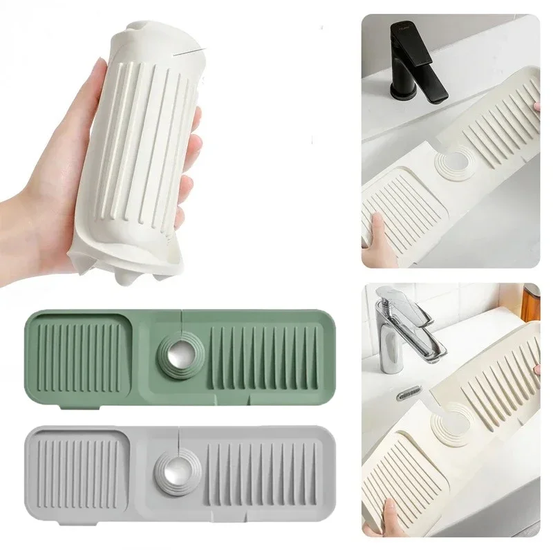 

1 Pcs Kitchen Silicone Faucet Mat Water Ripples Faucet Water Catcher Mat Large Sink Splash Pad Countertop Protector Bathroom