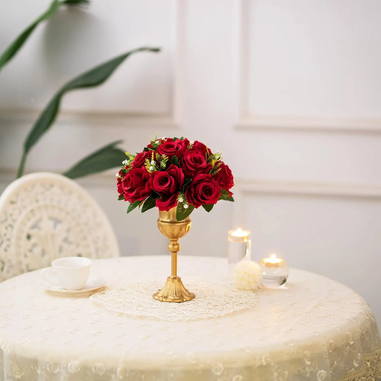 Flower Balls Wedding Rose Centerpieces: 10 Pcs Crimson Fake Flowers Kissing Balls Decor Artificial Floral Arrangements Flower