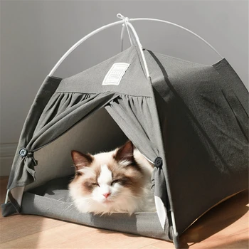 Folding Pet Tent Bed Cave For Cat Small Dog Portable Cat Tent Kitten Bed Hut Indoor Outdoor Summer Puppy Tent Cozy Cave House 2