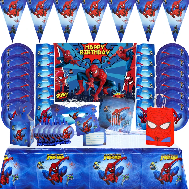 SpidermanBirthdayDecorationsBackdropBannerTableclothPaperBags
