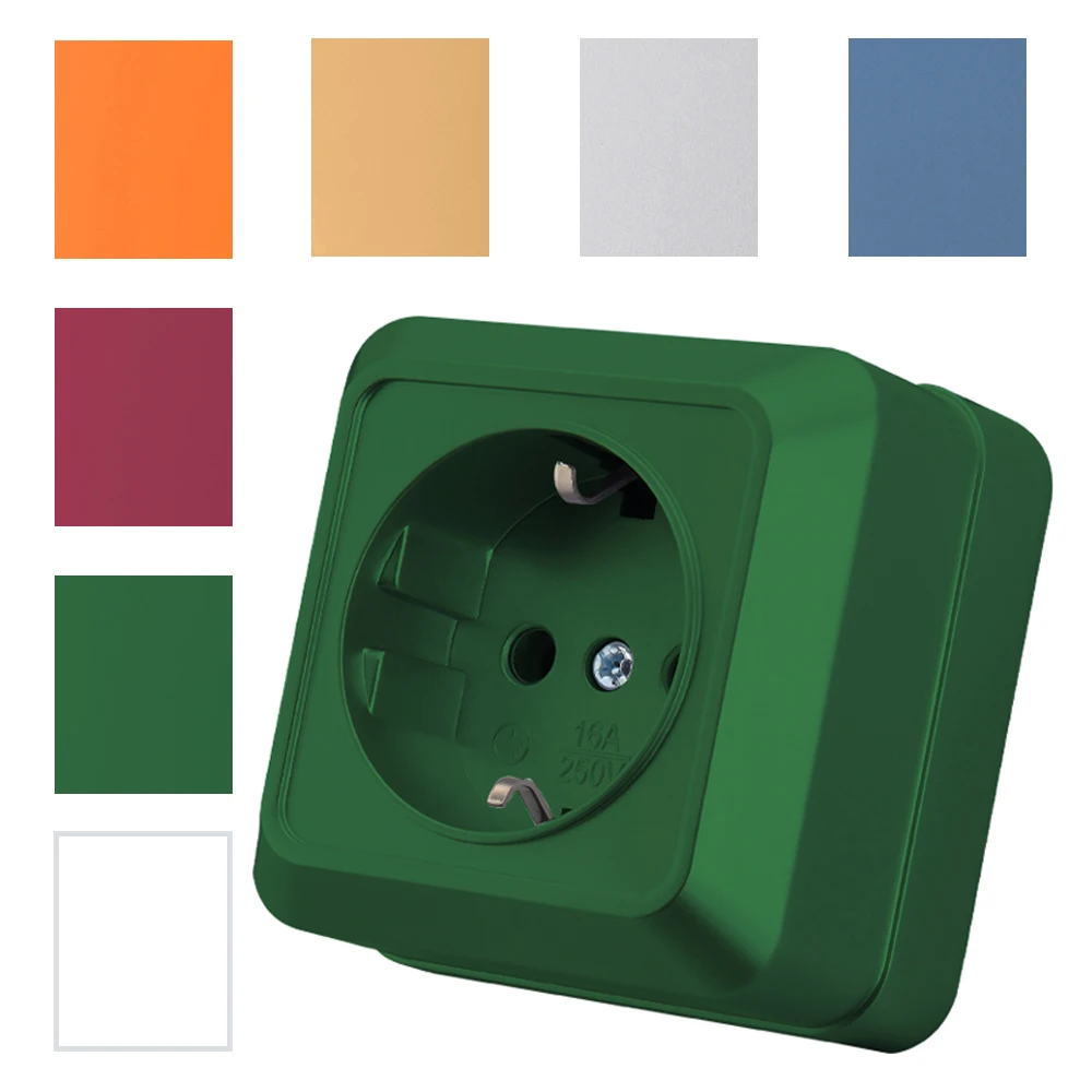 ปลั๊กสีเขียวปลั๊กไฟปลั๊กไฟฟ้าพื้นผิวผนังปลั๊กไฟคลาสสิกหน่วงไฟพร้อมพลาสติกสีมาตรฐาน EU พื้น 1