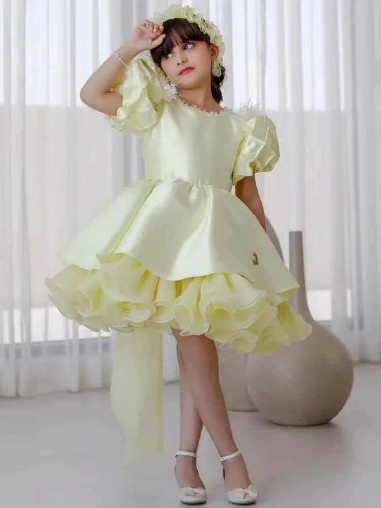 One Shoulder with Flower Flower Girl Dress Lemon