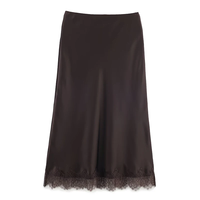 Willshela Women Fashion Solid Lace Side Hem Pleated A-Line Midi Skirt Vintage High Elastic Waist Female Chic Lady Skirts - Image 6