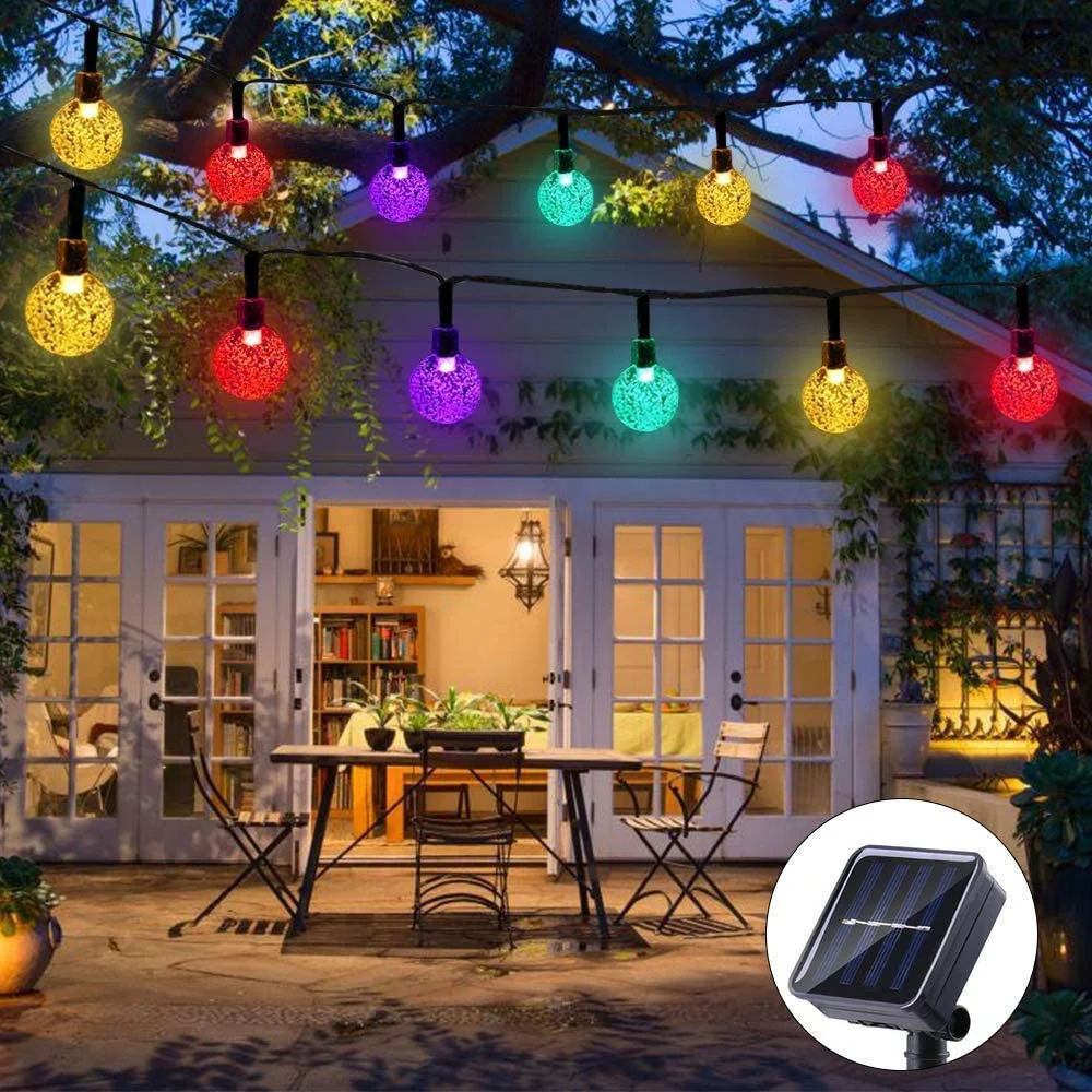 Solar String Lights Garden 50/20 LED Outdoor Waterproof Crystal Ball Fairy Light Home Patio Yard Christmas Tree Decoration Lamp patio outdoor bench deck outside porch furniture balcony lounge home decor 49 2 steel and wpc black and brown