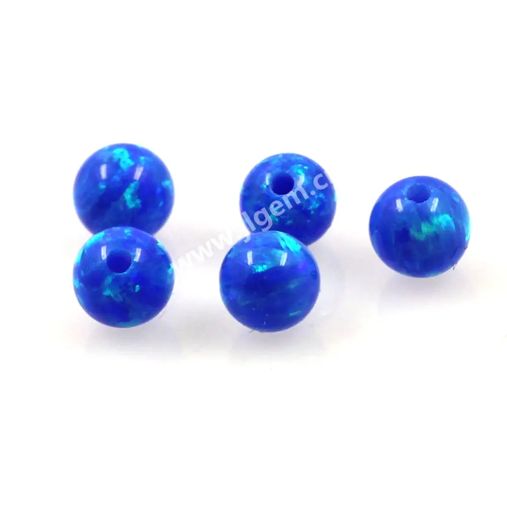 (10 Pz/20 Pz/50 Pz/Lotto) 3Mm Op05 Blu Scuro Rotondo Forma Liscia Sfere Opale Sintetico Con Fori Pieni