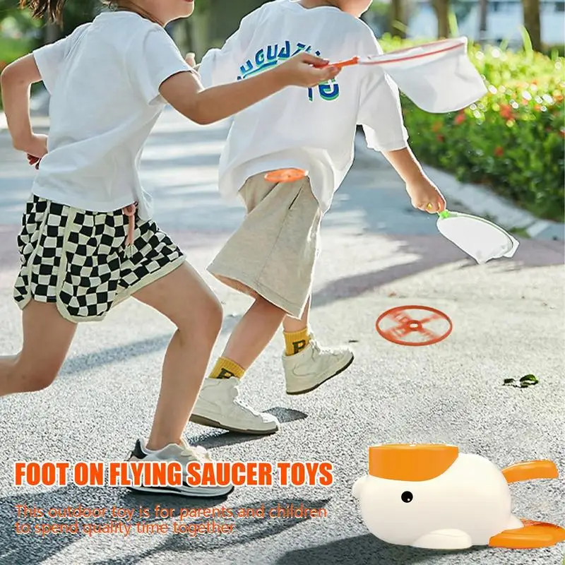 Flugs cheibe fangen Spielzeug Ente Design Launcher Spielzeug Kit Step-On fliegende Untertasse Start Spielzeug Set Outdoor-Spielzeug für Jungen Mädchen fliegen