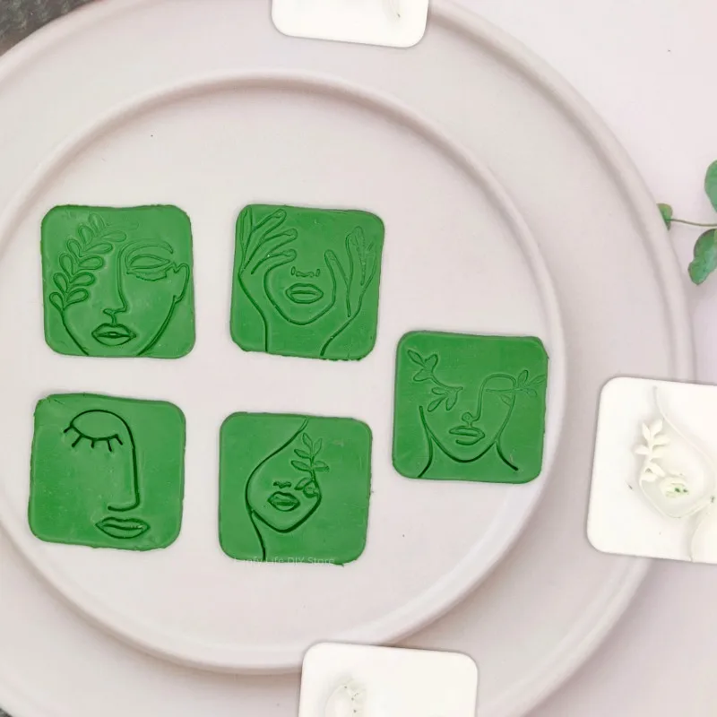 Soft Pottery Polymer Clay Mold Abstract Face Line Clay Stamp Texture Mat Cutter Earring Jewelry Pendant Making
