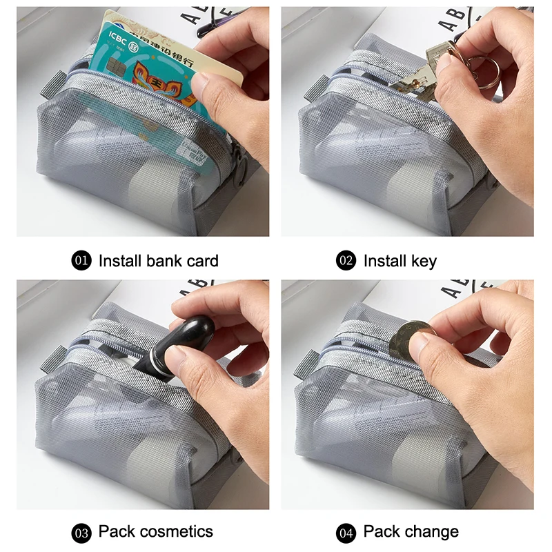 Mesh Cosmetic Pouch Lipstick Storage Bags Coin Purse Headphone Case Organizer Data Cable ID Card Bank Card Storage 4