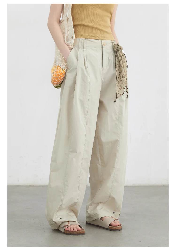 CHIC VEN Women's Pants Solid Loose High Waist Slim Wide Leg Trousers Casual Thin Female Sport Pant Spring Summer 2025