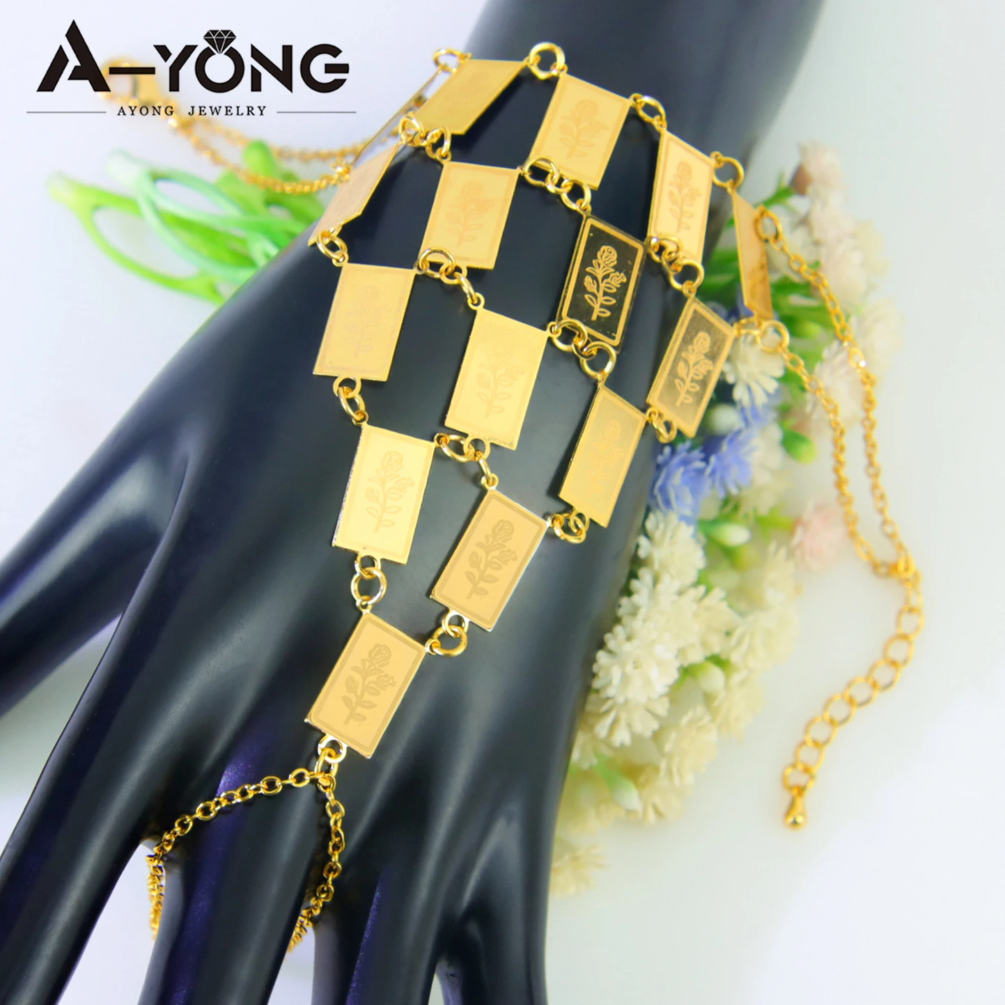 Arabisches Mode-Armband mit Fingerring 21k Vergoldet Dubai Vintage-Münzen Armbänder Oman Frauen Braut Hochzeitsschmuck