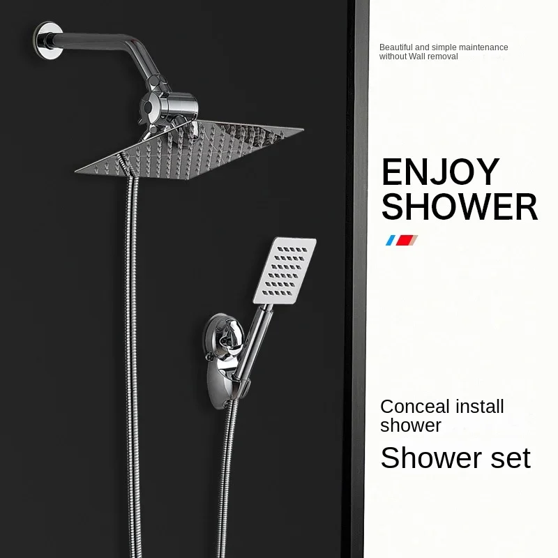 Shower Set Three-function 8-inch Nozzle Square 304 Stainless Steel Rain Shower Pressure Set 5-piece