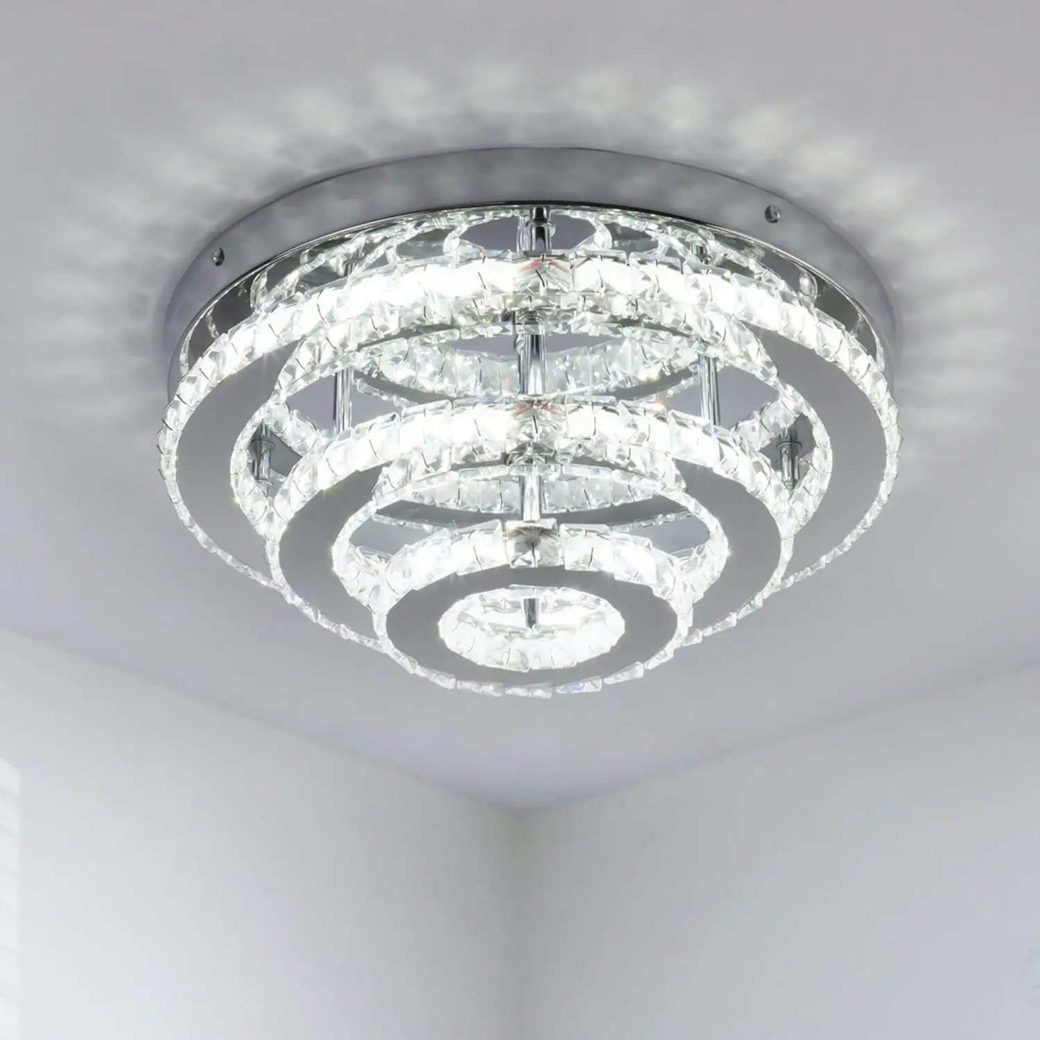 

FRIXCHUR Modern Crystal Chandelier Round LED Ceiling Light Flush Mount Chandeliers for Bedrooms Living Room Kitchen Hallway